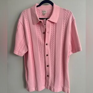 Short-sleeve cotton cable-knit cardigan sweater-polo XL